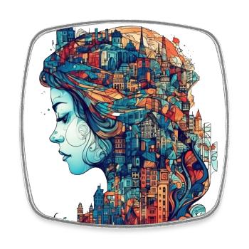 Aquarelle surréaliste - Magnet carré - blanc - Devant