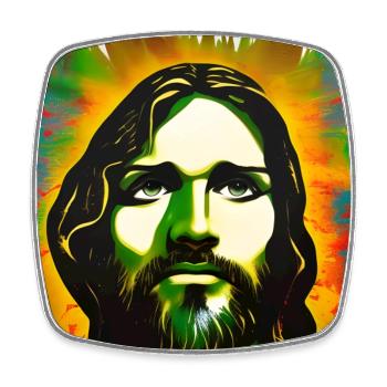 Neon Christ Portrait Rainbow Aura - Square fridge magnet - white - Front