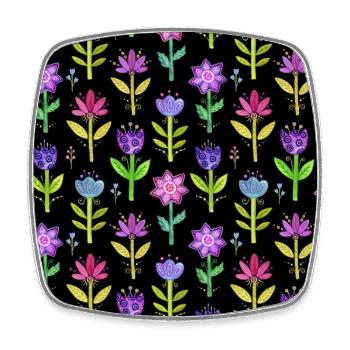 Blumen pattern, scwarzer Hintergrund - Viereckiger Kühlschrankmagnet - Weiß - Vorne