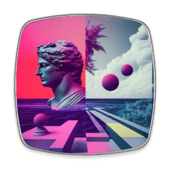 Ein Vaporwave Fusion von Moderne und der Antike - Viereckiger Kühlschrankmagnet - Weiß - Vorne