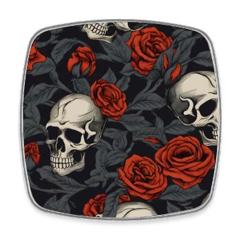 Dark Elegant Gothic Skulls & Red Roses Pattern - Square fridge magnet - white - Front