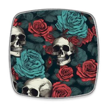 Dark Elegant Gothic Skulls & Red Roses Pattern - Square fridge magnet - white - Front