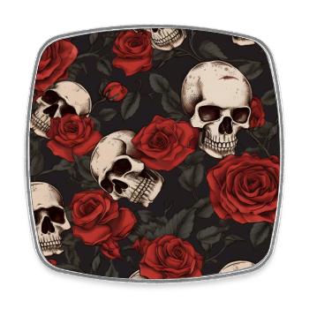Skulls & Red Roses Dark Gothic Elegant Pattern - Square fridge magnet - white - Front