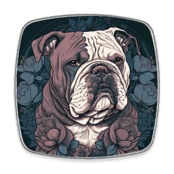 Bouledogue anglais avec des fleurs - Magnet carré - blanc - Devant