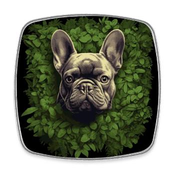 French bulldog looking out of the bushes - Square fridge magnet - white - Front