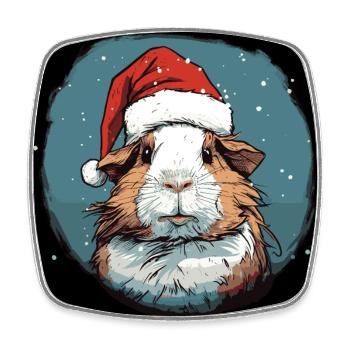 Meerschweinchen mit Weihnachtsmannmütze - Viereckiger Kühlschrankmagnet - Weiß - Vorne
