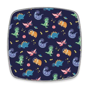 Dinosaurs fly in space - Square fridge magnet - white - Front