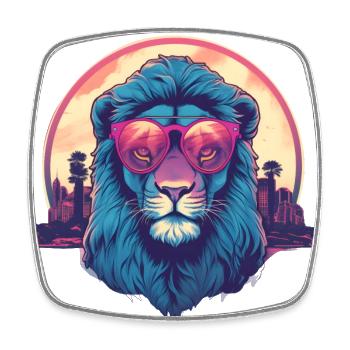 Synthwave Lion Sunset - Magnet carré - blanc - Devant