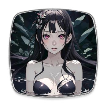 Cute Anime Girl In Water With Black Hair - Square fridge magnet - white - Front