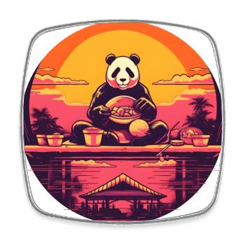 Synthwave eating Panda Japan Sunset - Viereckiger Kühlschrankmagnet - Weiß - Vorne