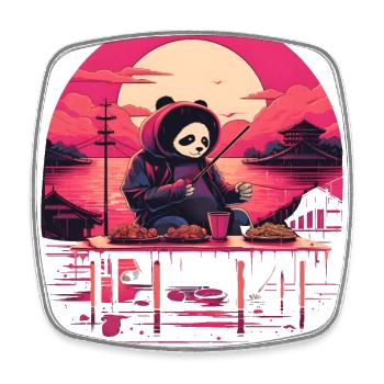 Synthwave eating Panda Japan Sunset - Viereckiger Kühlschrankmagnet - Weiß - Vorne