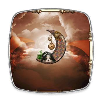Lune steampunk avec chiot - Magnet carré - blanc - Devant