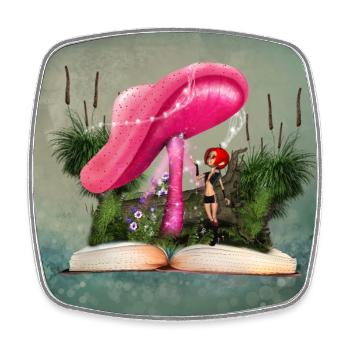 Fée mignonne avec champignon fantastique - Magnet carré - blanc - Devant
