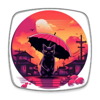 Synthwave japan Cat with umbrella - Viereckiger Kühlschrankmagnet - Weiß - Vorne