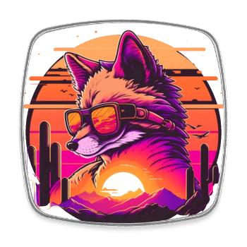 Synthwave Fox Sunset - Magnet carré - blanc - Devant