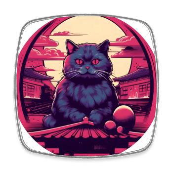 Synthwave japan Cat - Magnet carré - blanc - Devant
