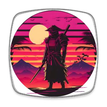 Synthwave Samurai Sunset - Magnet carré - blanc - Devant