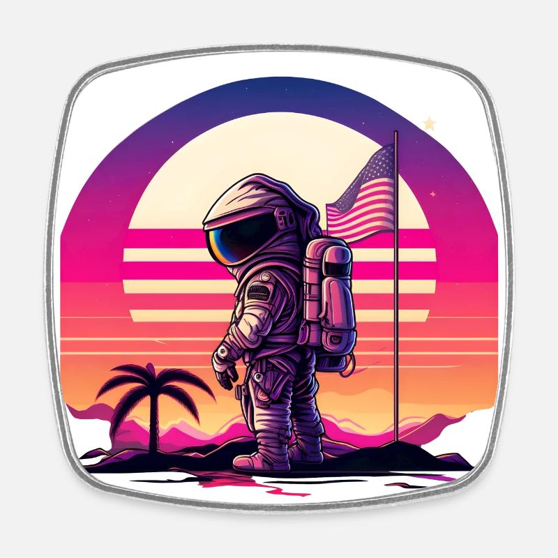 Synthwave Astronaut Space Sunset - Magnet carré - blanc