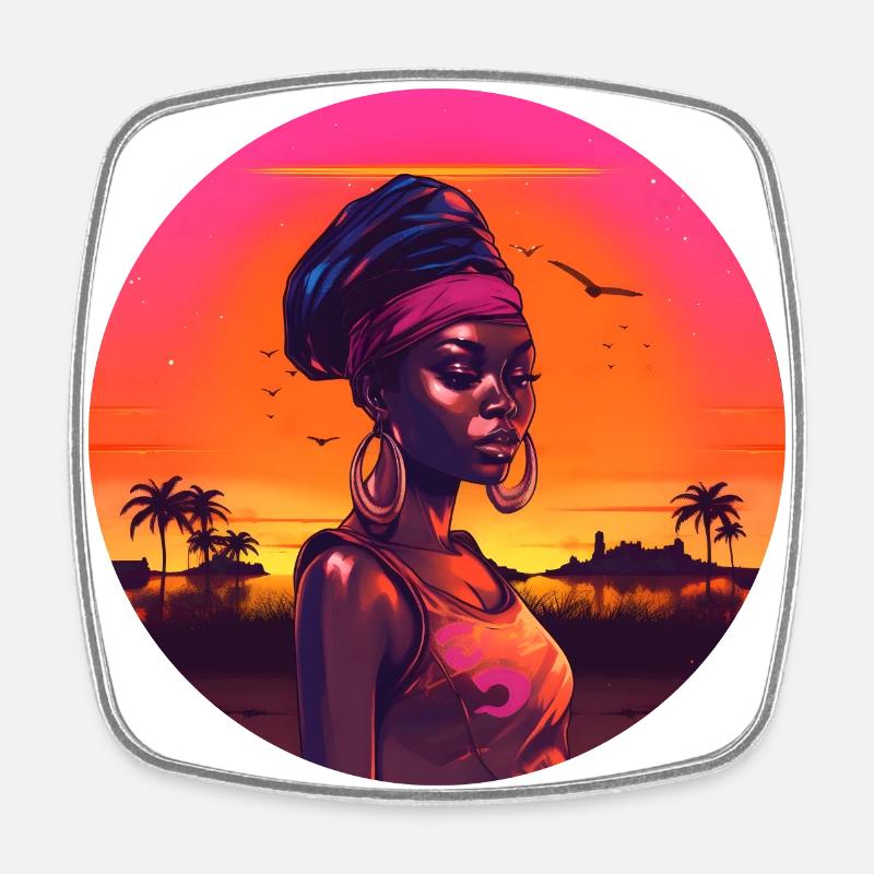 Synthwave traditional african woman - Square fridge magnet - white