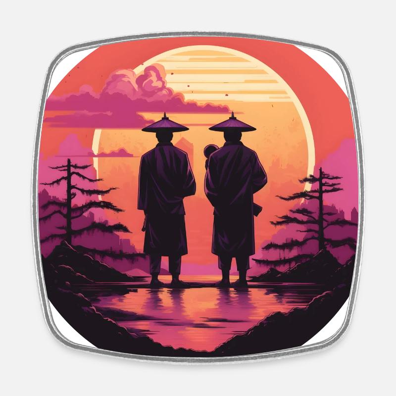 Synthwave japan traditional men - Viereckiger Kühlschrankmagnet - Weiß