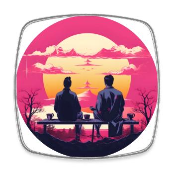 Synthwave japan male friendship - Square fridge magnet - white - Front