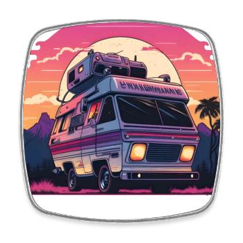 Synthwave Camper coucher de soleil - Magnet carré - blanc - Devant