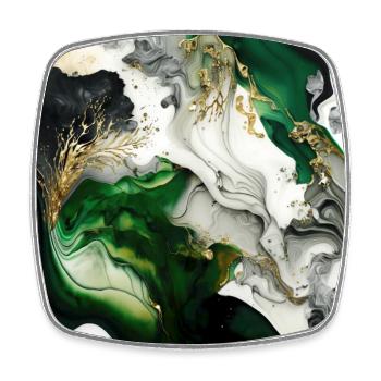 Forest Green And Gold Paint Swirl Pattern - Square fridge magnet - white - Front
