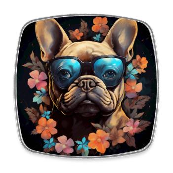 Bouledogue français avec des fleurs - Magnet carré - blanc - Devant