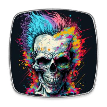 Crâne de zombie punk d’horreur coloré - Magnet carré - blanc - Devant