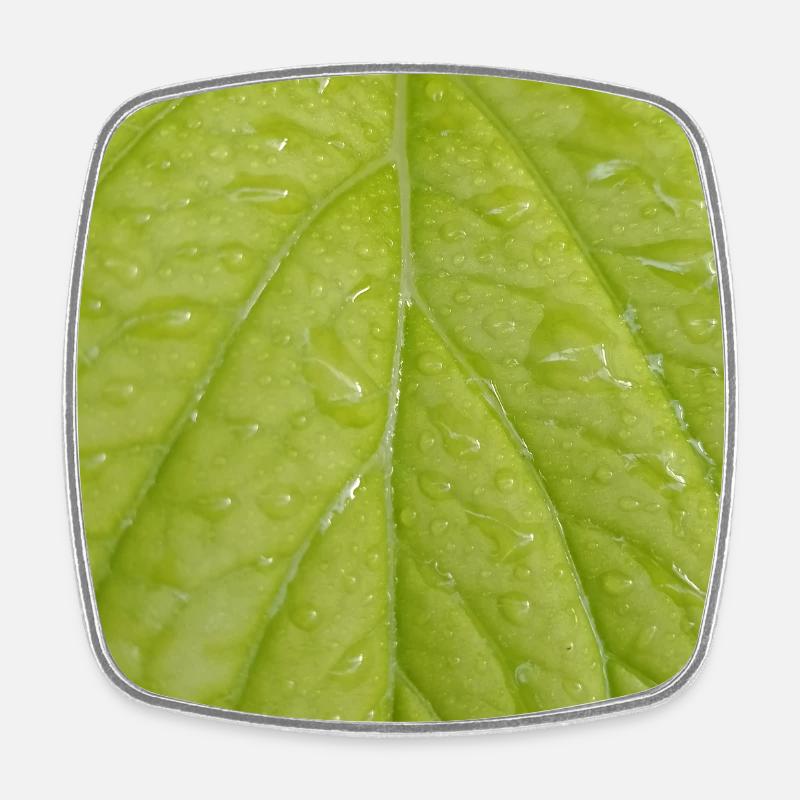 Green leaf - Square fridge magnet - white