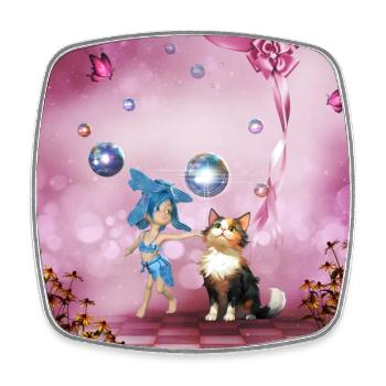Sweet fairy is playing with cute cat - Square fridge magnet - white - Front