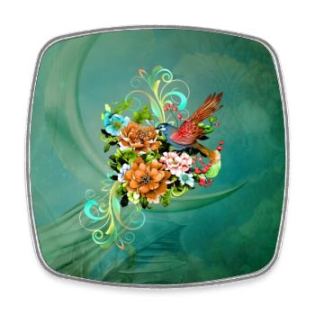 Wunderschöne elegante Blumen mit Vogel. - Viereckiger Kühlschrankmagnet - Weiß - Vorne