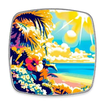 Tropischer Retro Strand und Sonnenschein - Viereckiger Kühlschrankmagnet - Weiß - Vorne