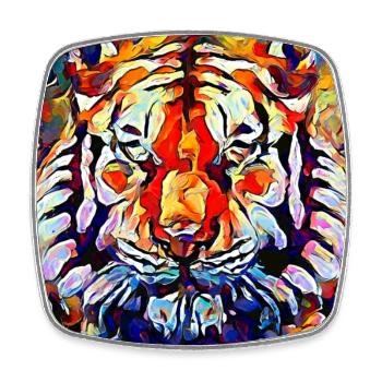Abstract Colored Oil Painting of a Tiger - Square fridge magnet - white - Front