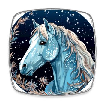 Cheval en hiver - Magnet carré - blanc - Devant