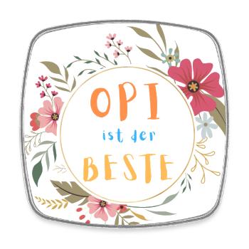 Opi ist der Beste! Niedlicher Blumenkranz - Viereckiger Kühlschrankmagnet - Weiß - Vorne