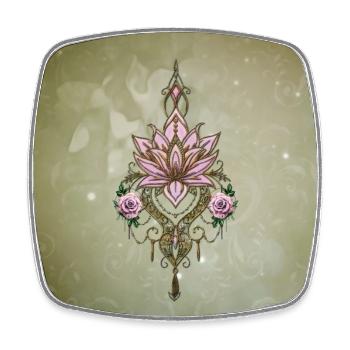 Symbole de fleur de lotus fantaisie art ligne flore - Magnet carré - blanc - Devant