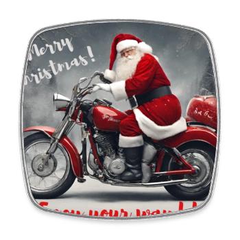 Santa Claus on a motorbike - Square fridge magnet - white - Front