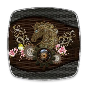 Ce cheval steampunk unique avec des fleurs - Magnet carré - blanc - Devant