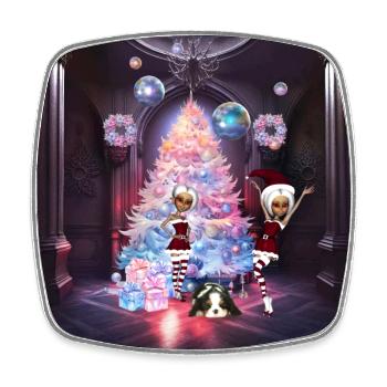 Cute Elves Celebrate the Christmas Season - Square fridge magnet - white - Front