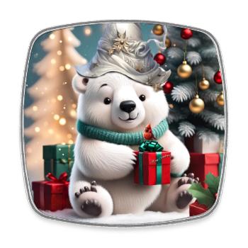 Ours polaire de Noël moelleux mignon avec cadeau. - Magnet carré - blanc - Devant