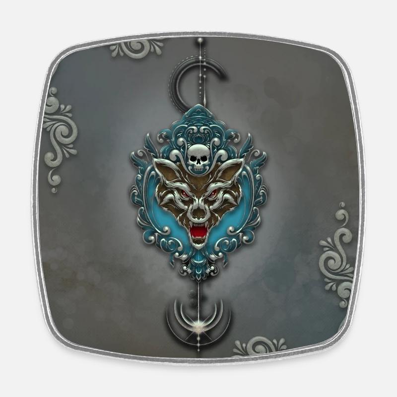 Awesome angry wolf with skull. - Square fridge magnet - white