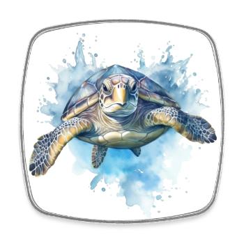 Tortue bleue - Magnet carré - blanc - Devant