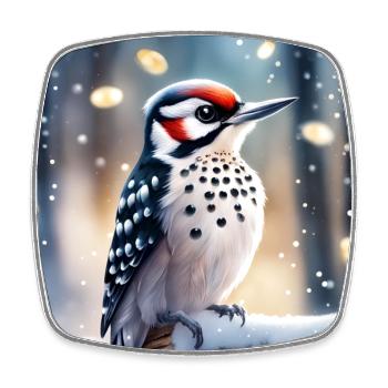 Woodpecker in the snow - Square fridge magnet - white - Front