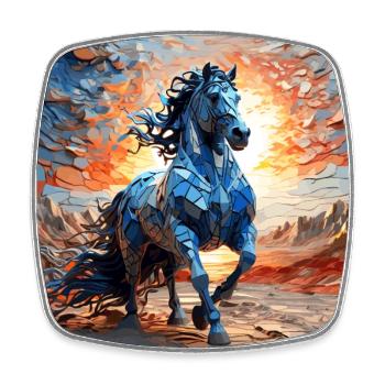 Cheval bleu abstrait au lever du soleil - Magnet carré - blanc - Devant