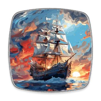 Historic Sailboat at Sunset - Square fridge magnet - white - Front