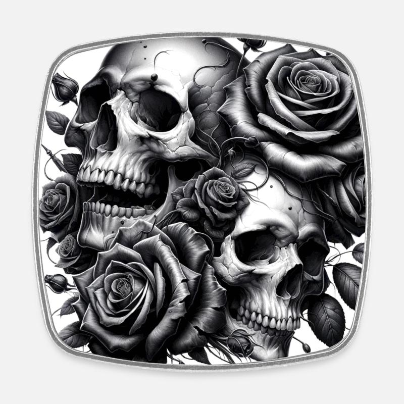 Crânes et roses - Magnet carré - blanc