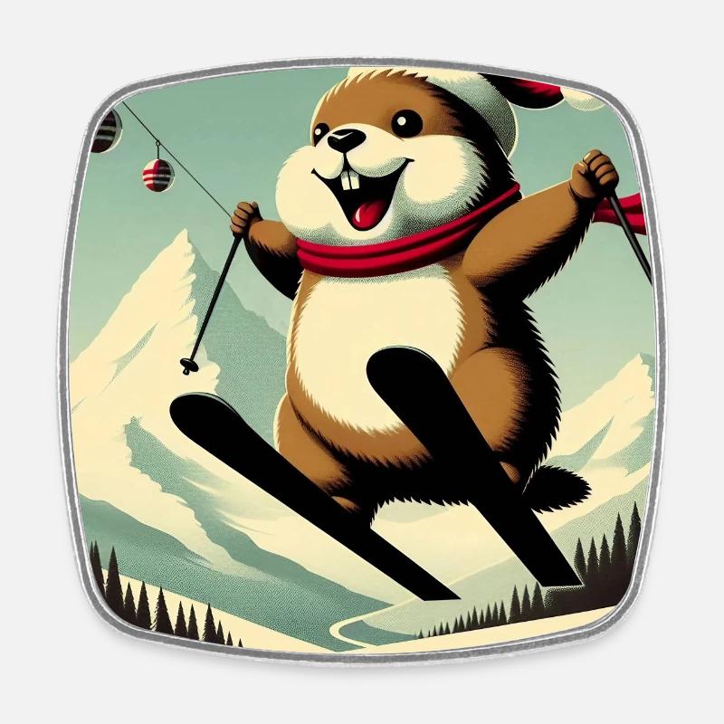 Marmot Ski Vintage Poster - Square fridge magnet - white