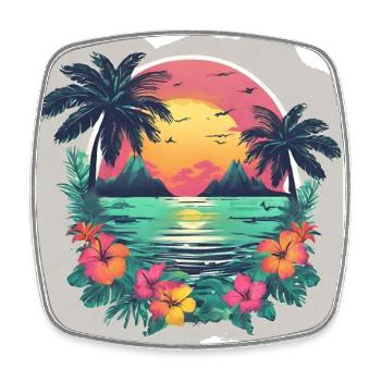 Tropical Paradise Escape Palm Trees Sunset Sunrise - Square fridge magnet - white - Front