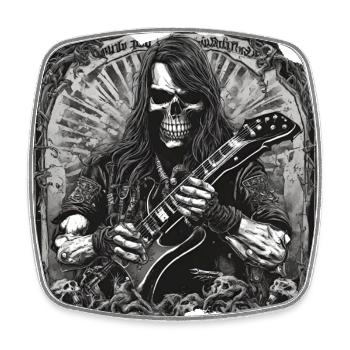 Rock Rattlebones Squelette Crâne Heavy Metal Guitare - Magnet carré - blanc - Devant